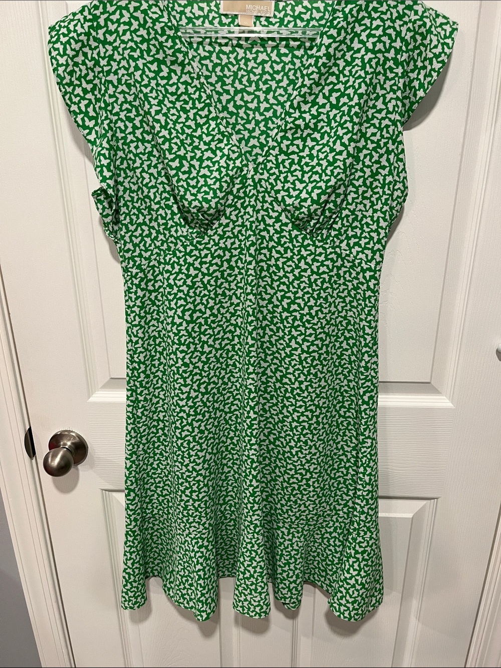 Michael Kors Green and White Printed Midi Dress